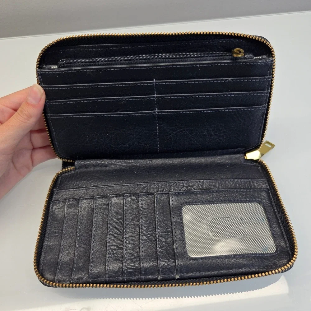 Fossil Liza Leather Zip Around Clutch Wallet Multicolor Stripe Organizer Neutral